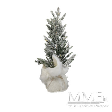 Small Pre Lit Flocked Tree with White Fur Base